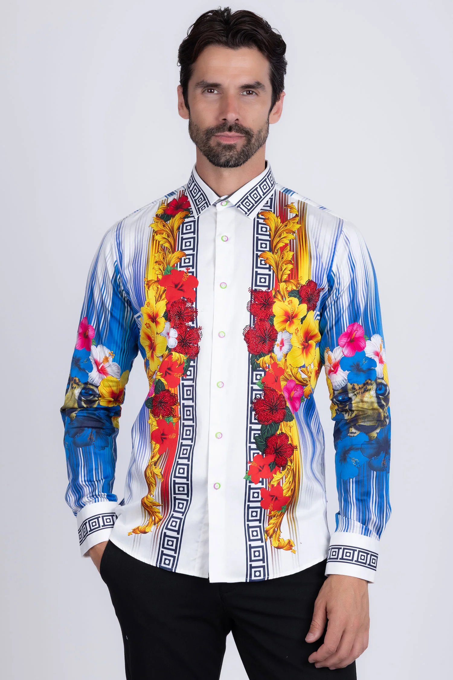 Greca Hibiscus Rhinestone Long Sleeve Shirt - Image 4