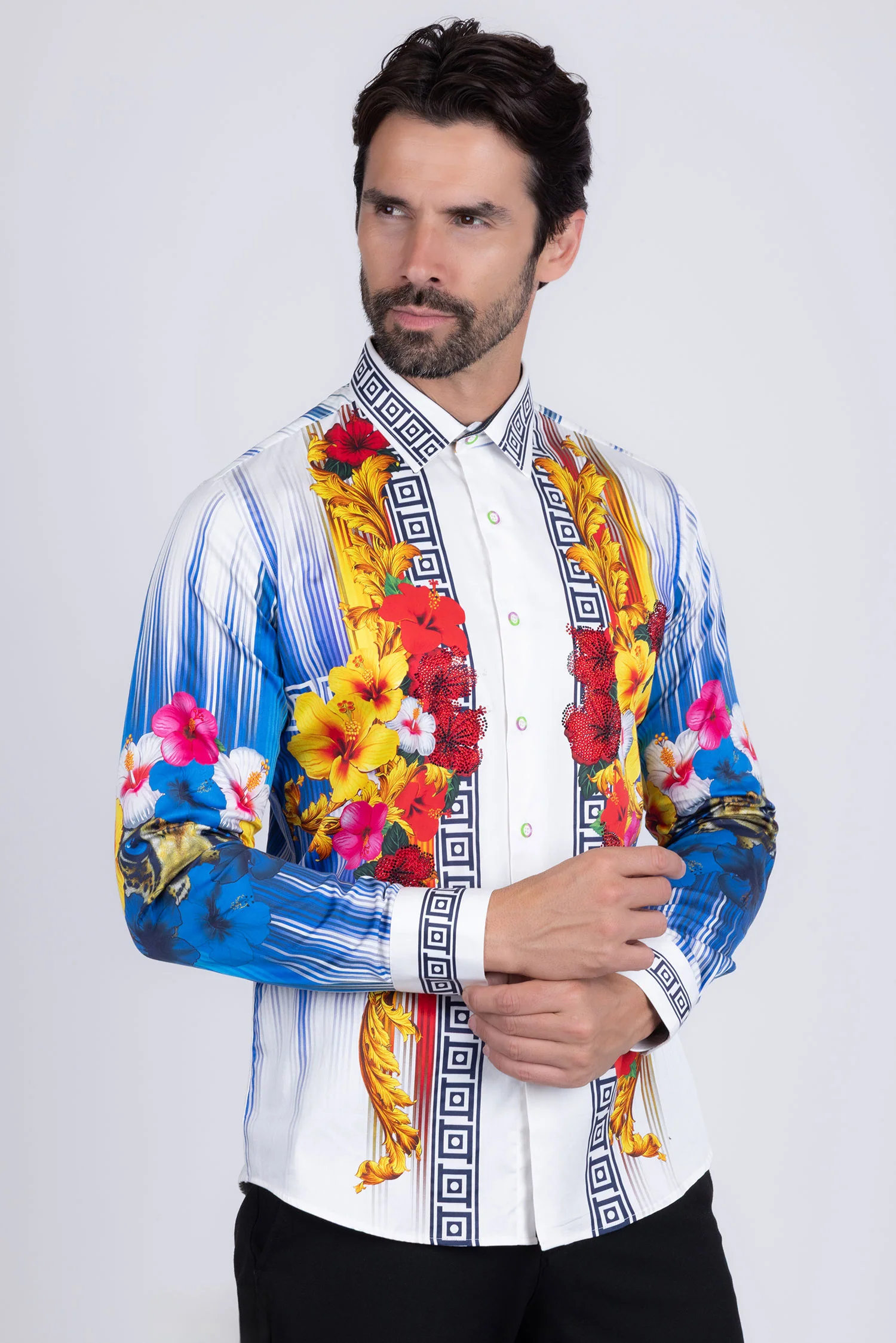 Greca Hibiscus Rhinestone Long Sleeve Shirt - Image 6