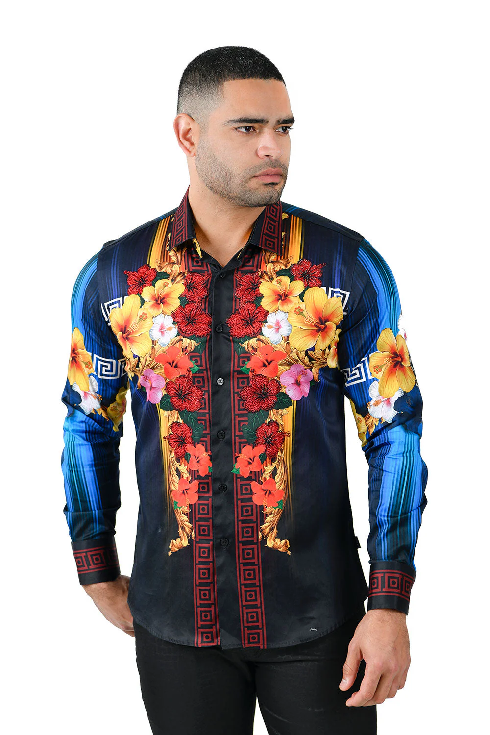 Greca Hibiscus Rhinestone Long Sleeve Shirt - Image 9