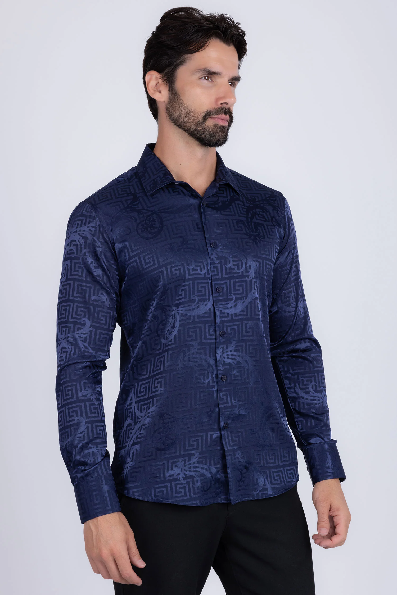 Greek Key Jacquard Long Sleeve Shirt - Image 11