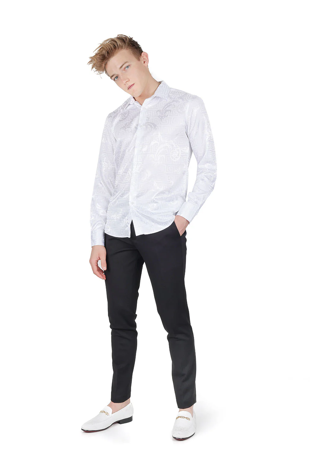 Greek Key Jacquard Long Sleeve Shirt - Image 15
