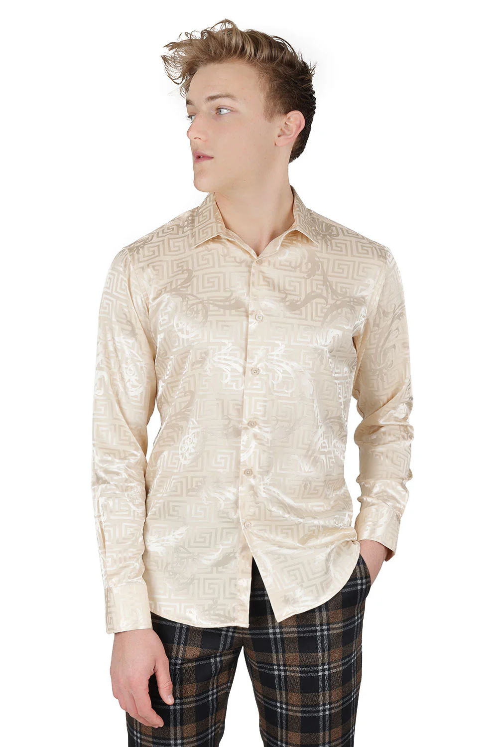 Greek Key Jacquard Long Sleeve Shirt - Image 16