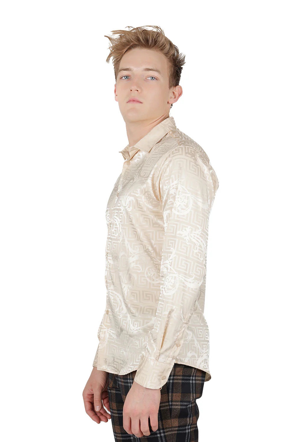 Greek Key Jacquard Long Sleeve Shirt - Image 17