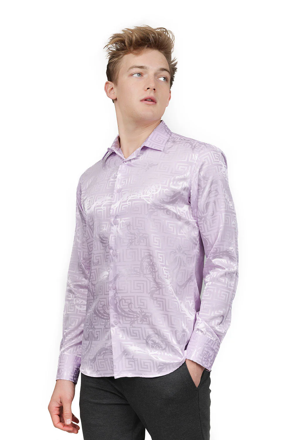 Greek Key Jacquard Long Sleeve Shirt - Image 20