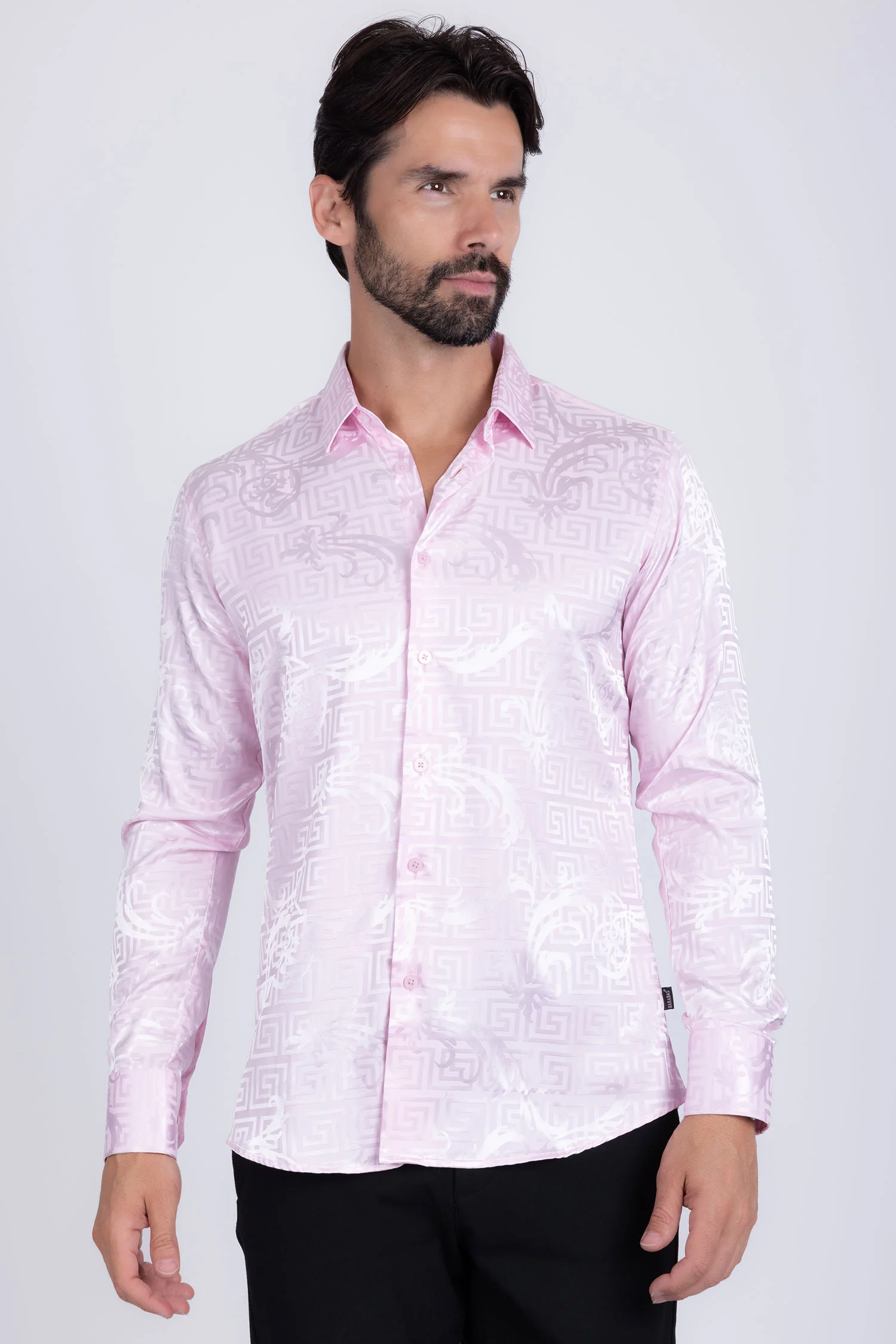 Greek Key Jacquard Long Sleeve Shirt - Image 4