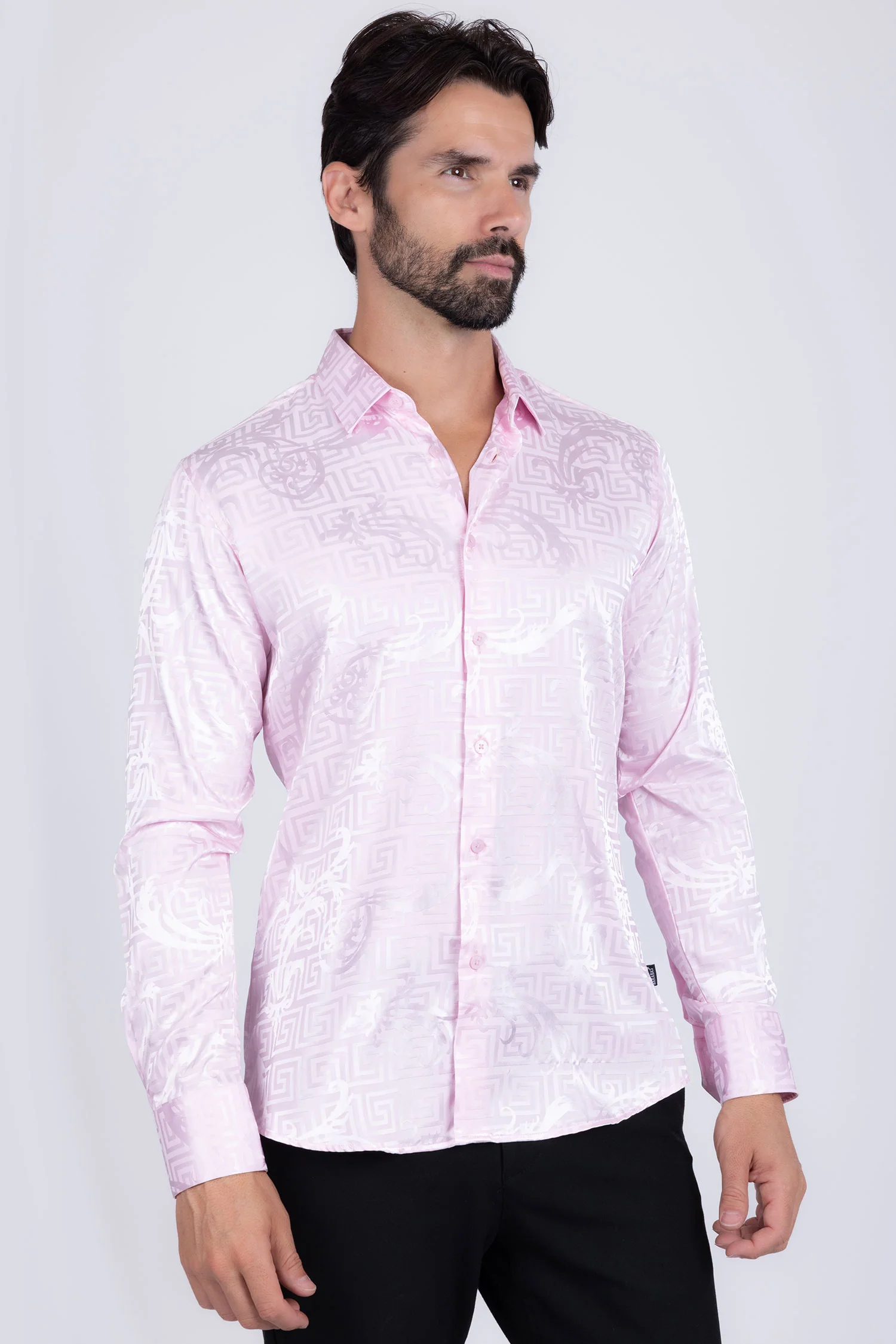 Greek Key Jacquard Long Sleeve Shirt - Image 7