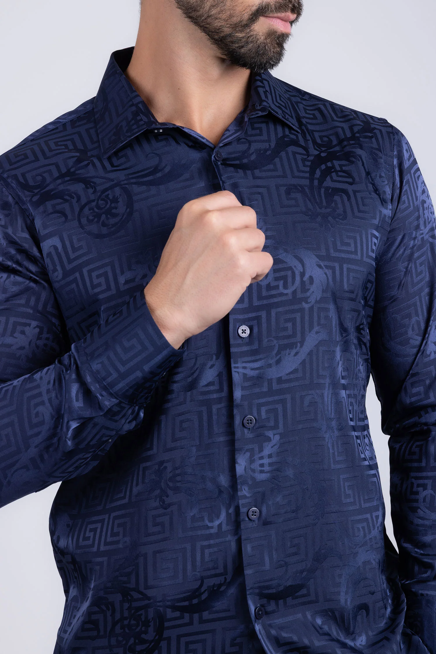 Greek Key Jacquard Long Sleeve Shirt - Image 9