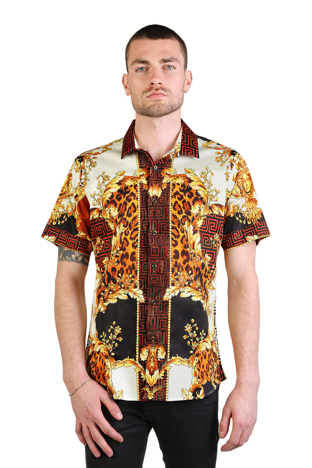 Leopard Baroque Rhinestone Short Sleeve Shirt - Image 11