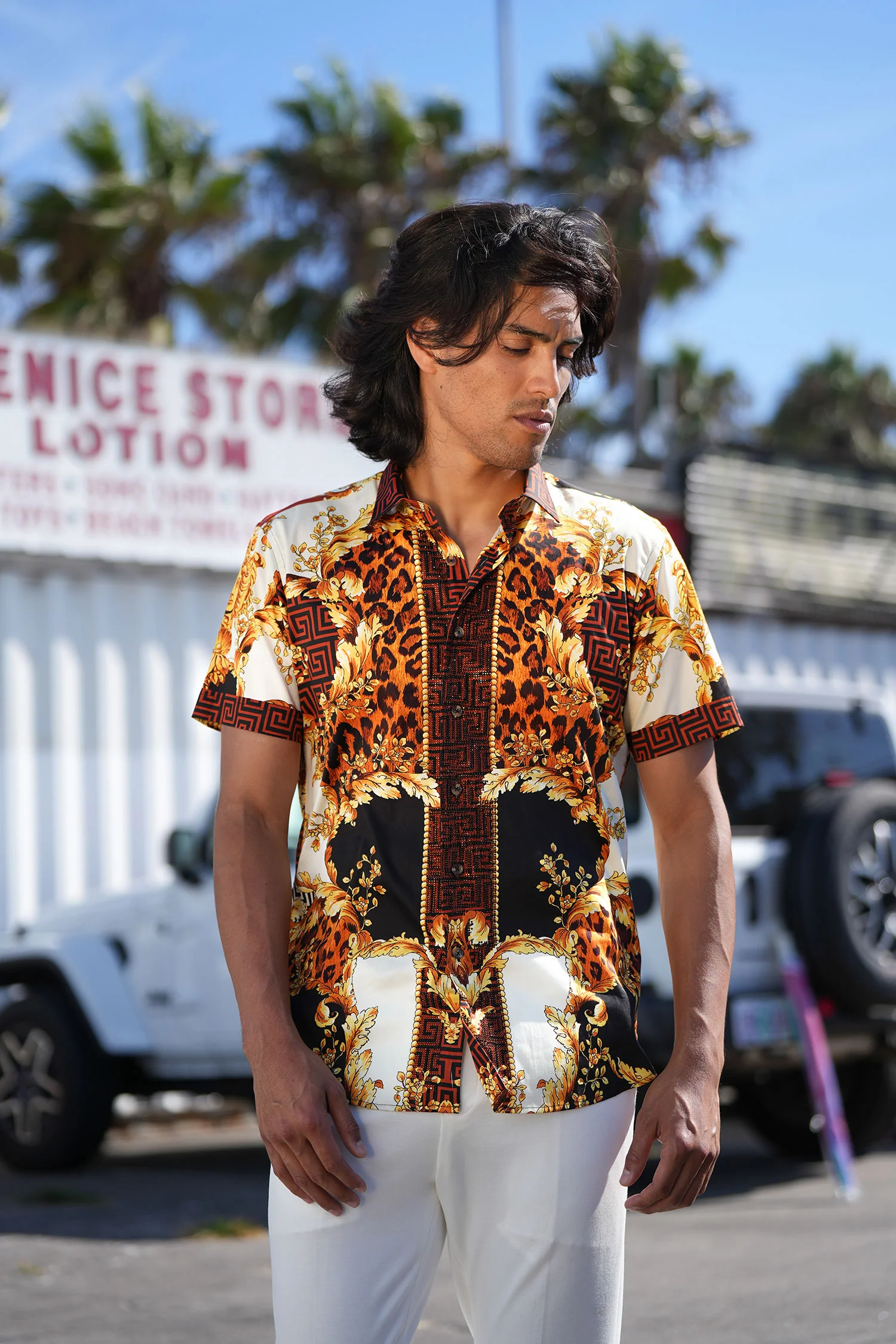 Leopard Baroque Rhinestone Short Sleeve Shirt - Image 2